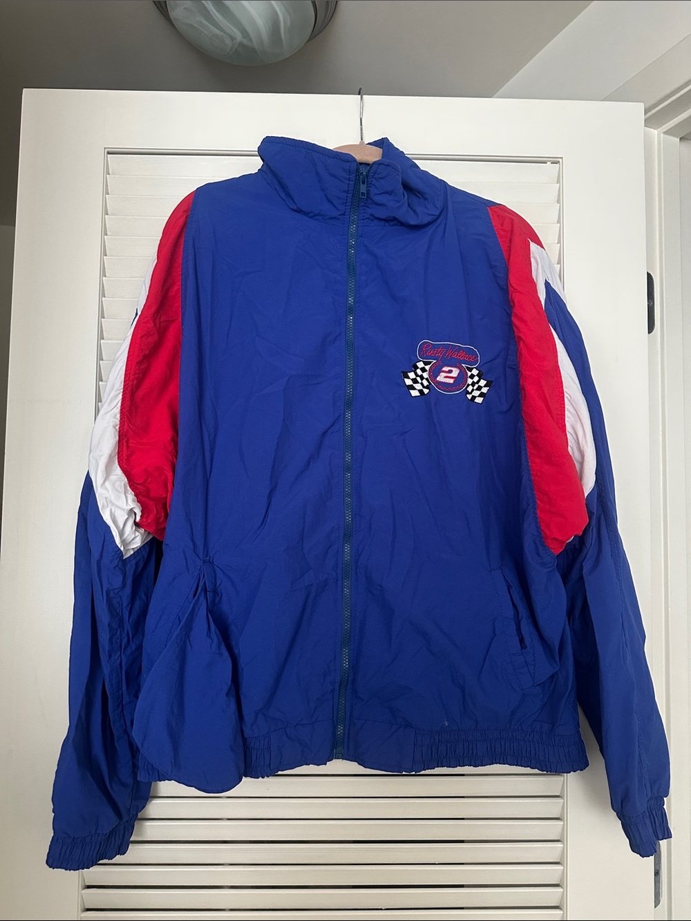 Vintage Racing Windbreaker Jacket in Royal Blue with Red & White Accents
